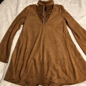 suede choker neck dress